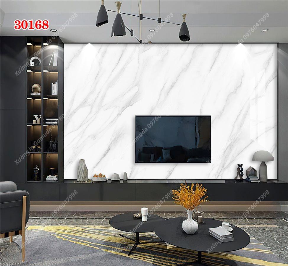 Tranh PVC Tráng Gương Vân Đá Đơn Sắc Nền Trắng Biểu Trưng Cho Sự Sang Trọng