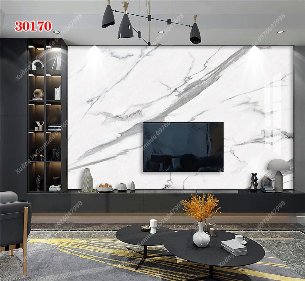 Xưởng Sản Xuất Tranh PVC Với Vân Đá Đơn Sắc Trên Nền Trắng Cùng Ánh Vàng
