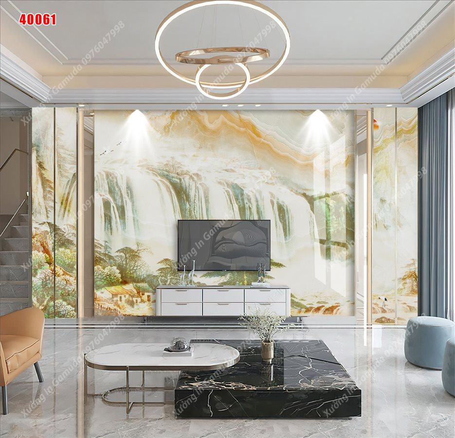 Tranh Gương Phủ Ceramic Vân Đá Sơn Thủy Trắng Sang Trọng- Phục Vụ Nhiệt Tình 24/24h