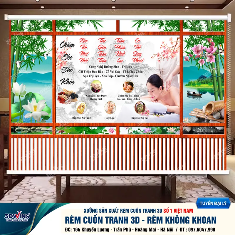 Rèm Cuốn Cho Quán Spa Đông Y Dưỡng Sinh Rèm Cuốn Tranh Không Cần Khoan Tiện Lợi Giá Rẻ Tại Xưởng Rèm 3DWins