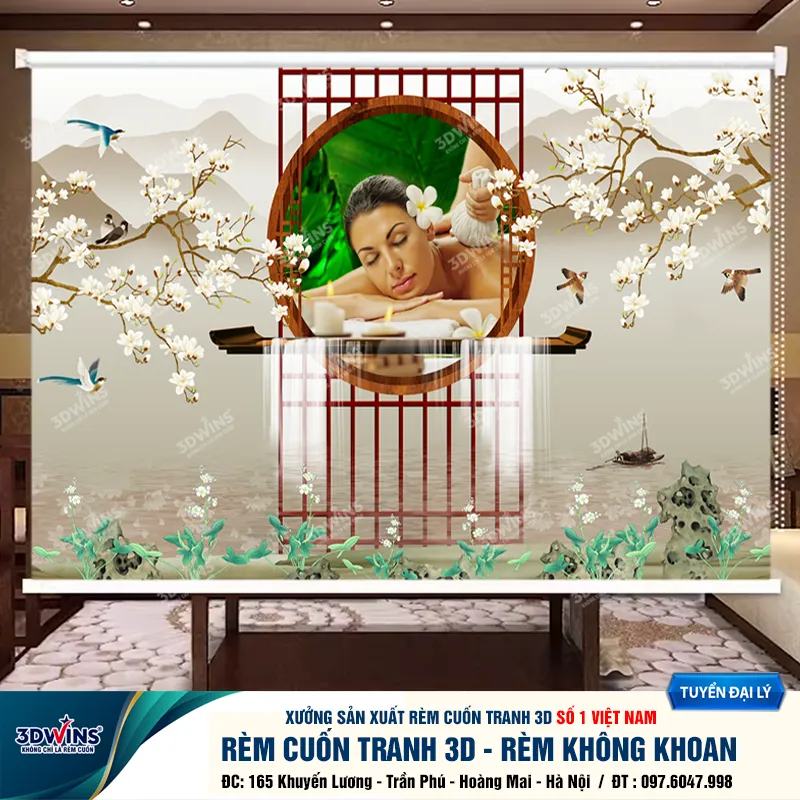 Rèm Cuốn Cho Quán Spa Đông Y Dưỡng Sinh Rèm Cuốn Tranh Không Cần Khoan Tiện Lợi Giá Rẻ Tại Xưởng Rèm 3DWins