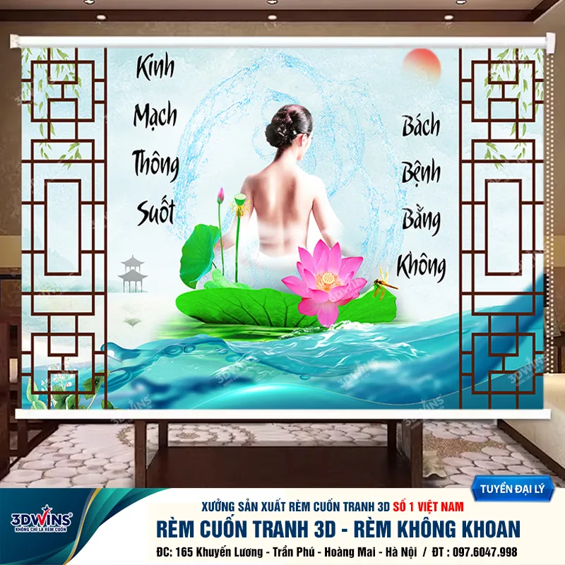 Rèm Cuốn Cho Quán Spa Đông Y Dưỡng Sinh Rèm Cuốn Tranh Không Cần Khoan Tiện Lợi Giá Rẻ Tại Xưởng Rèm 3DWins