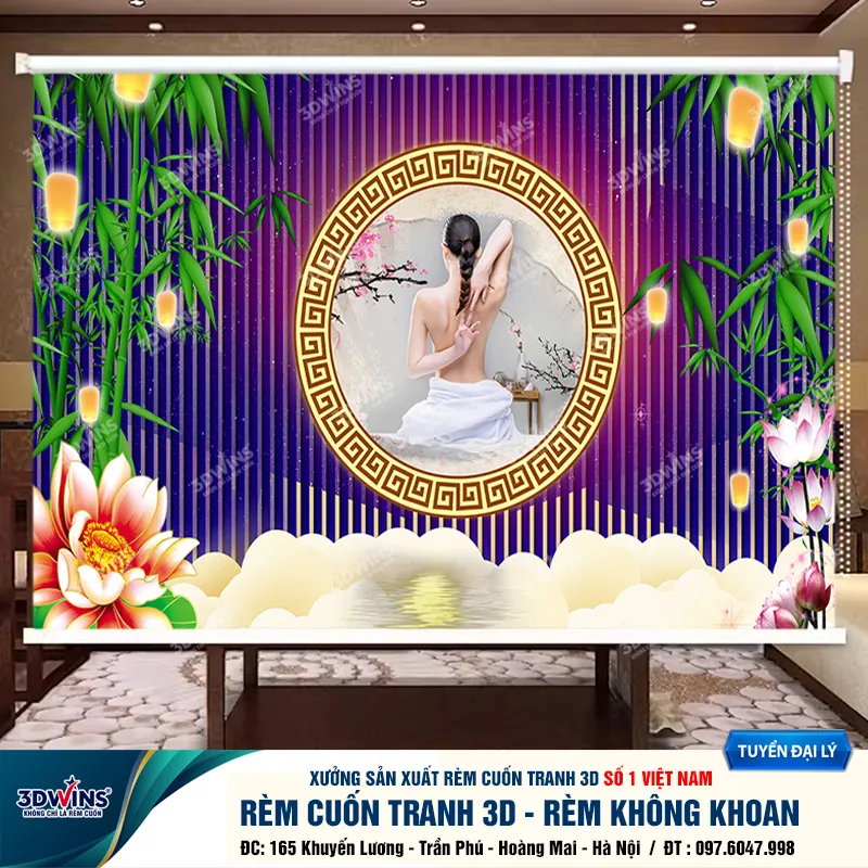 Rèm Cuốn Cho Quán Spa Đông Y Dưỡng Sinh Rèm Cuốn Tranh Không Cần Khoan Tiện Lợi Giá Rẻ Tại Xưởng Rèm 3DWins