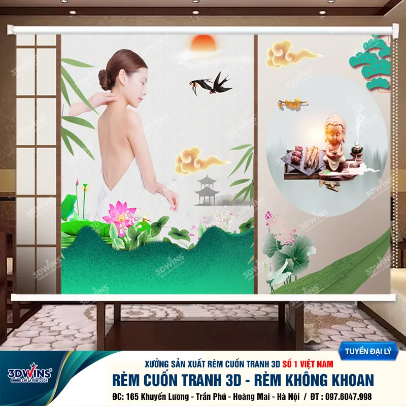 Rèm Cuốn Cho Quán Spa Đông Y Dưỡng Sinh Rèm Cuốn Tranh Không Cần Khoan Tiện Lợi Giá Rẻ Tại Xưởng Rèm 3DWins