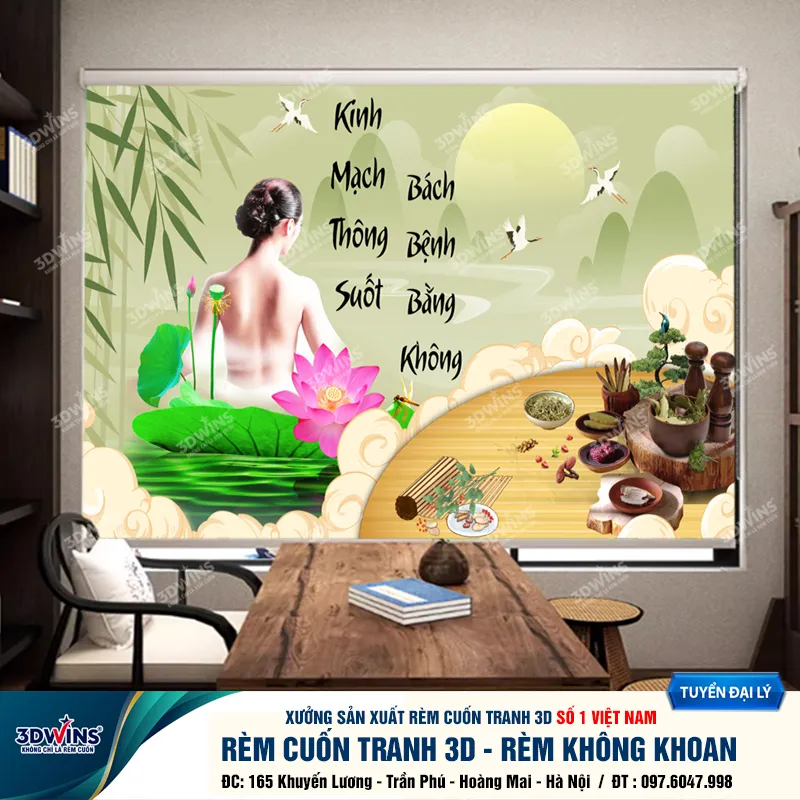 Rèm Cuốn Cho Quán Spa Đông Y Dưỡng Sinh Rèm Cuốn Tranh Không Cần Khoan Tiện Lợi Giá Rẻ Tại Xưởng Rèm 3DWins