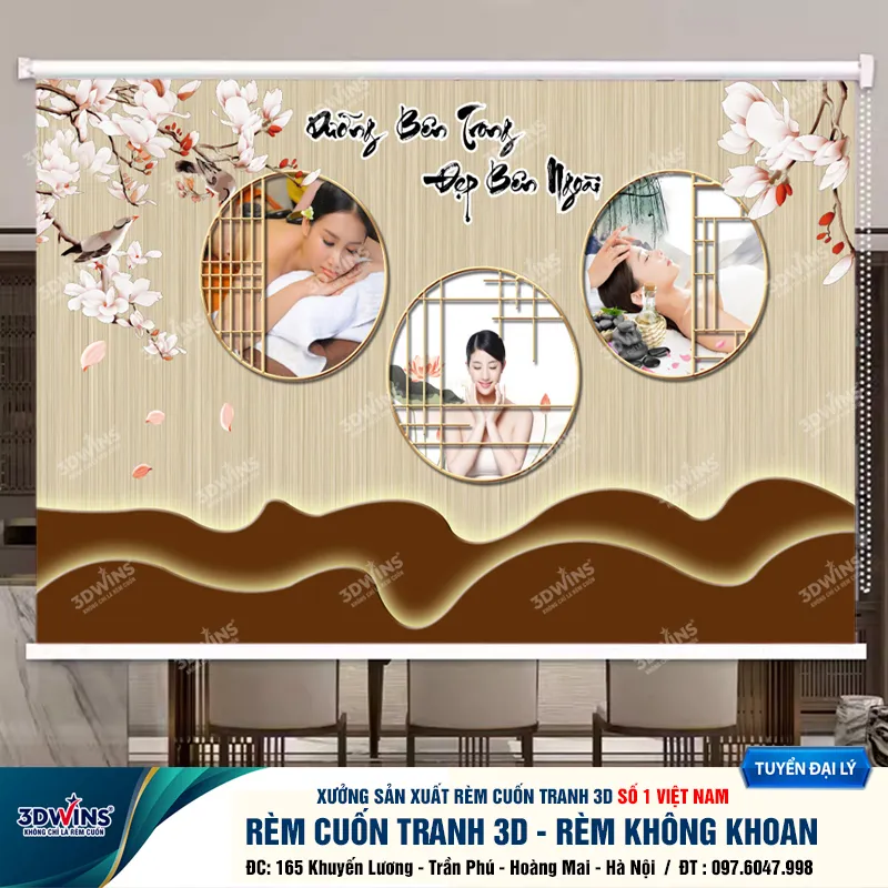 Rèm Cuốn Cho Quán Spa Đông Y Dưỡng Sinh Rèm Cuốn Tranh Không Cần Khoan Tiện Lợi Giá Rẻ Tại Xưởng Rèm 3DWins