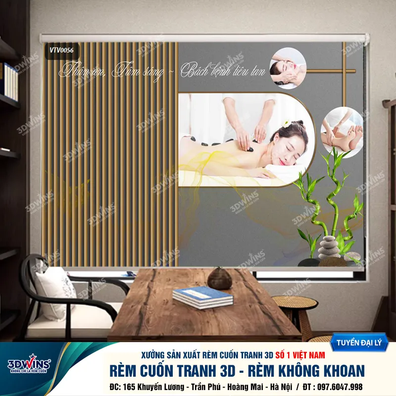 Rèm Cuốn Cho Quán Spa Đông Y Dưỡng Sinh Rèm Cuốn Tranh Không Cần Khoan Tiện Lợi Giá Rẻ Tại Xưởng Rèm 3DWins