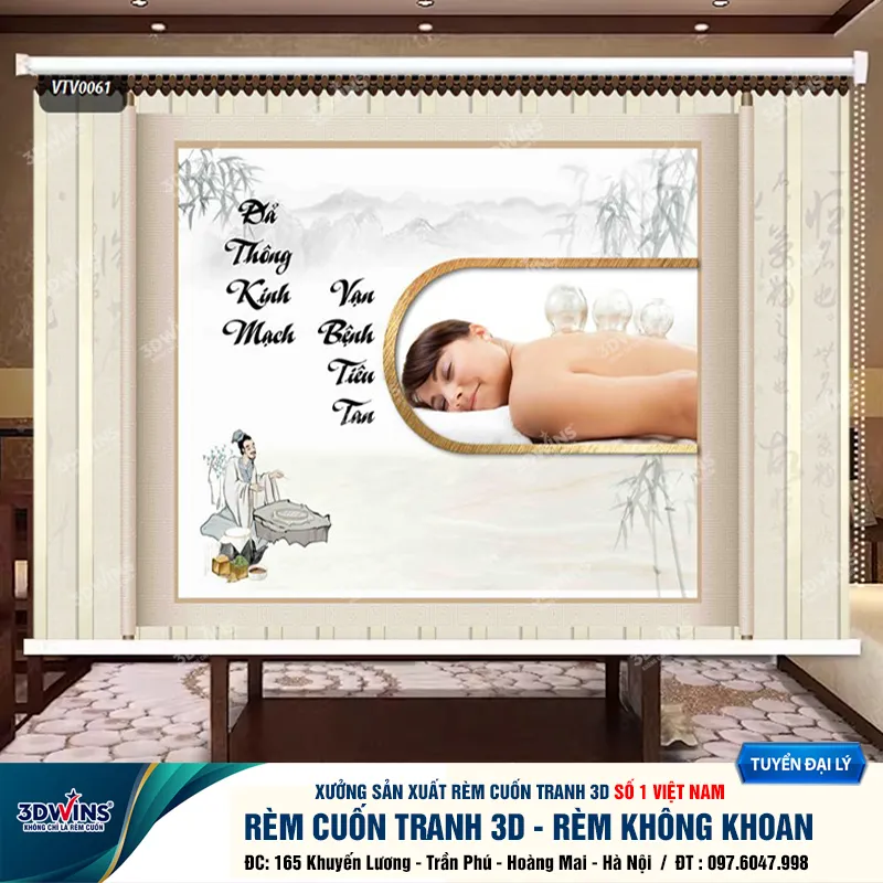 Rèm Cuốn Cho Quán Spa Đông Y Dưỡng Sinh Rèm Cuốn Tranh Không Cần Khoan Tiện Lợi Giá Rẻ Tại Xưởng Rèm 3DWins